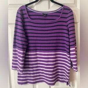 NAUTICA Womens Size Large Top Shirt Two-toned Purple 3/4 Sleeves Casual